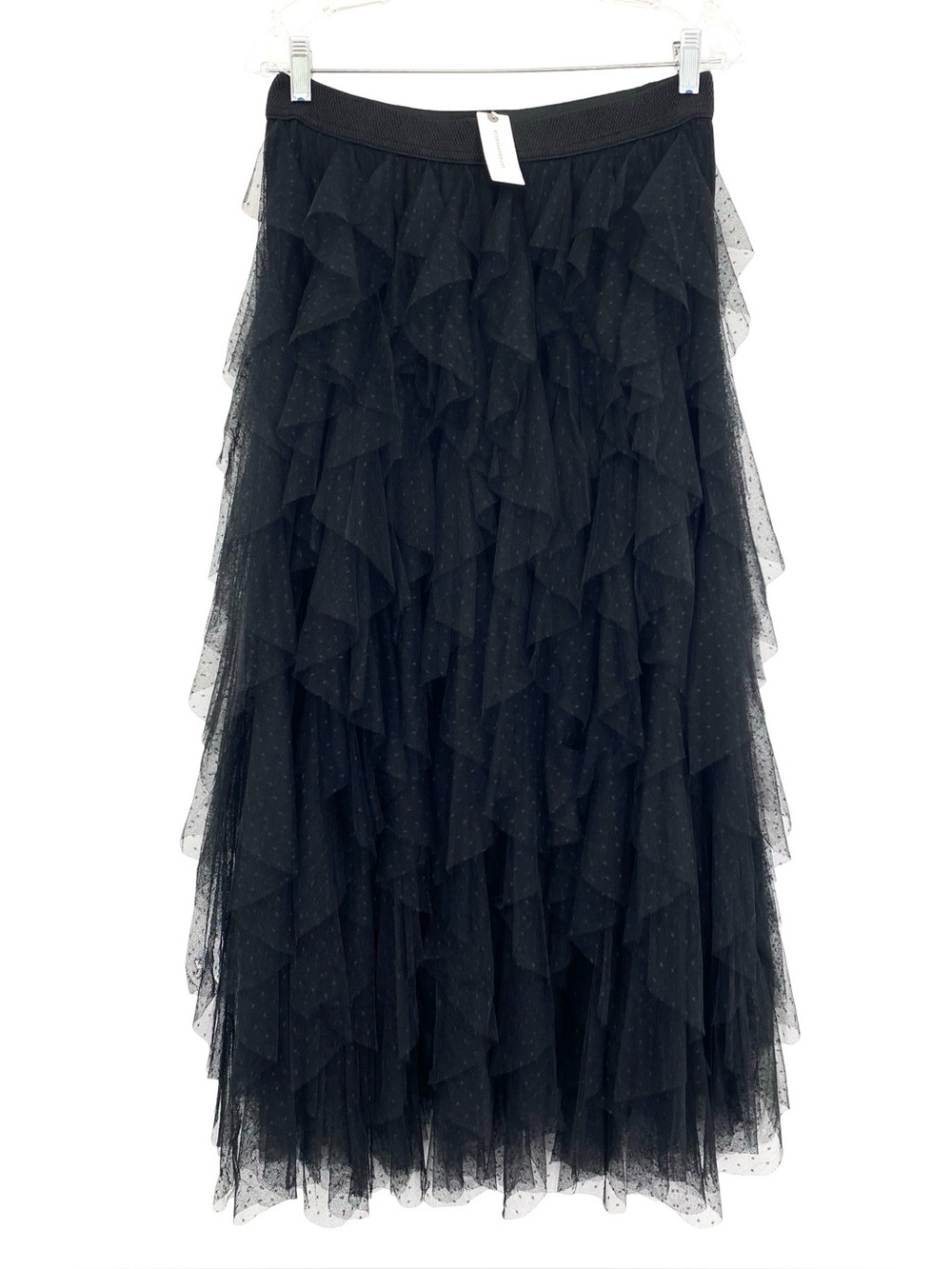 Anthropologie The Chéri Ruffled Tulle Black Midi Skirt Size Medium New